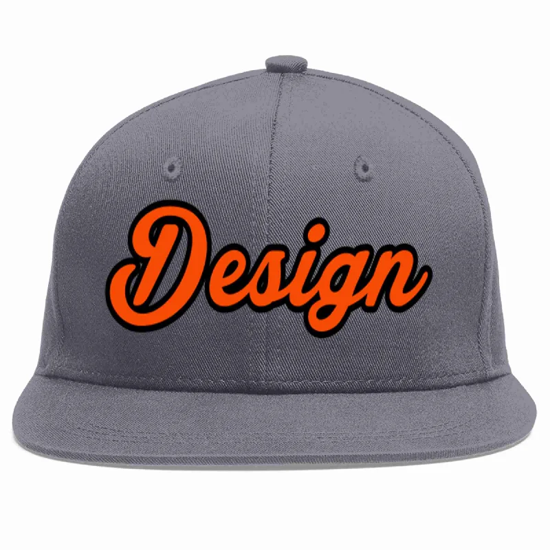 Baseball Cap For Promotional Items-Custom Dark Gray Orange-Black Flat Eaves Sport Baseball Cap Design for Men/Women/Youth