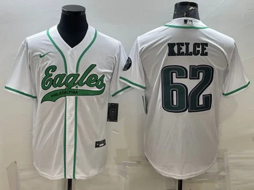 Custom Printed Baseball Jersey-Men's Philadelphia Eagles #62 Jason Kelce White With Patch Cool Base Stitched Baseball Jersey