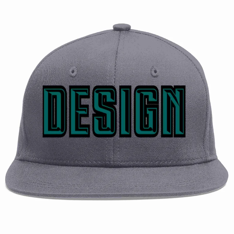 Baseball Cap With Lightweight Fabric-Custom Dark Gray Aqua-Black Flat Eaves Sport Baseball Cap Design for Men/Women/Youth