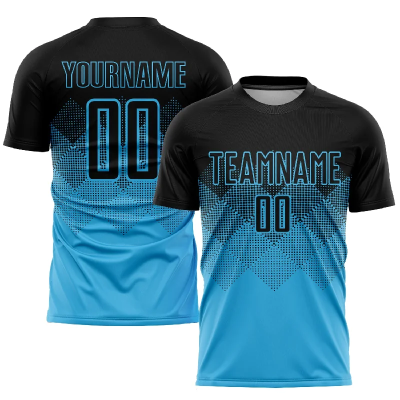 Football Jersey With Quality Stitching-Custom Sky Blue Black Sublimation Soccer Uniform Jersey