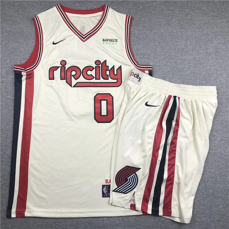 Football Jersey With Vintage Look-Basketball Jersey With Vintage Look-Blazers 0 Damian Lillard Cream 2019-20 Swingman Basketball Jersey(Whith Shorts)