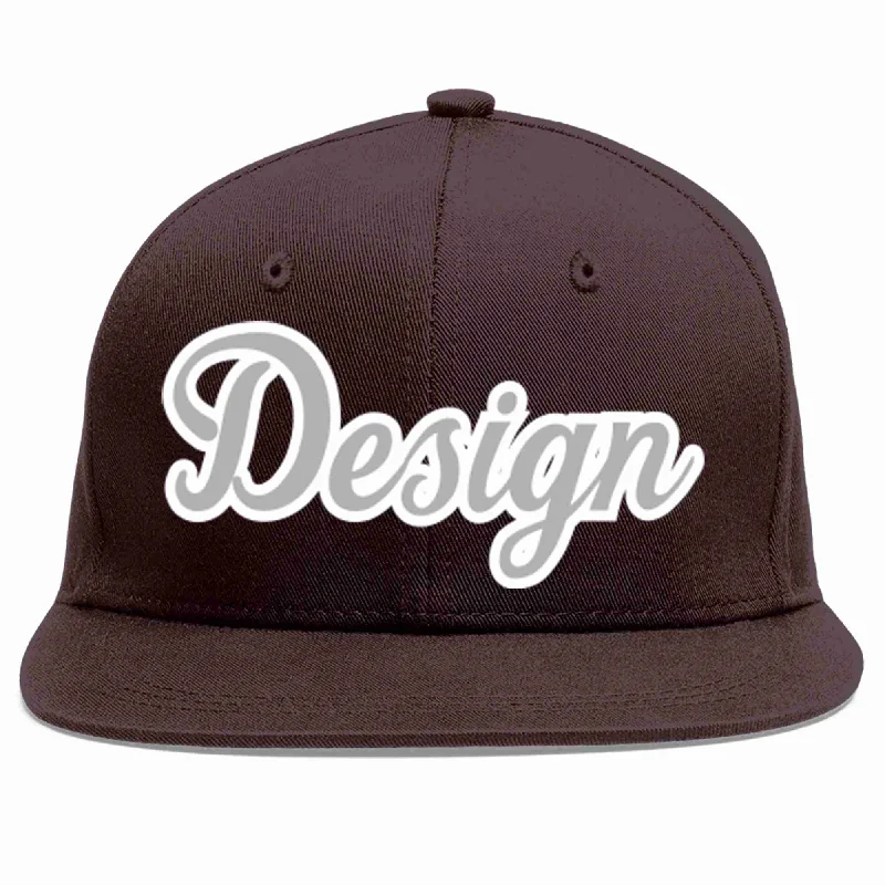 Baseball Cap For Casual Look-Custom Brown Gray-White Flat Eaves Sport Baseball Cap Design for Men/Women/Youth