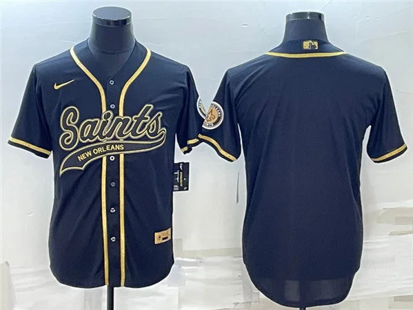 Baseball Jersey For Official Teams-Men's New Orleans Saints Blank Black Gold With Patch Cool Base Stitched Baseball Jersey