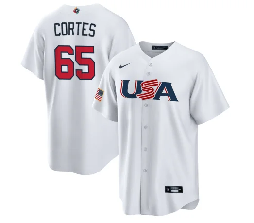 Baseball Jersey For Adult Fans-Men's USA Baseball #65 Nestor CortÃ©s Jr. 2023 White World Baseball Classic Stitched Jersey