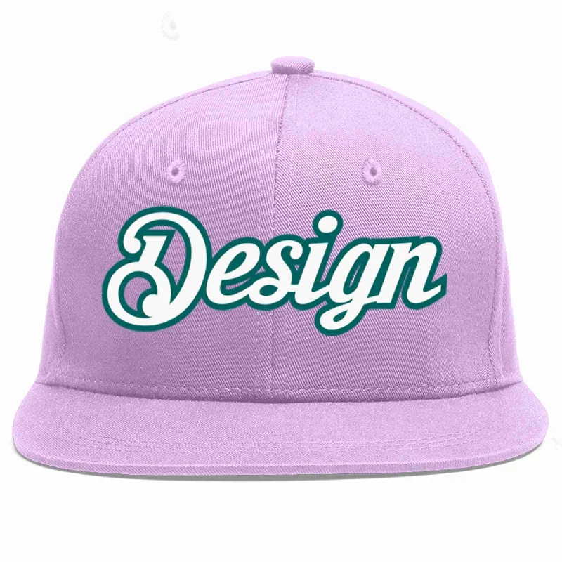 Baseball Cap For Sports Teams-Custom Light Purple White-Aqua Flat Eaves Sport Baseball Cap Design for Men/Women/Youth