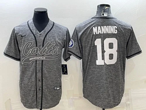 Baseball Jersey For Practice Sessions-Men's Indianapolis Colts #18 Peyton Manning Gray With Patch Cool Base Stitched Baseball Jersey