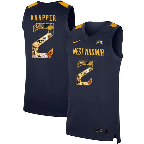 Football Jersey For Adult Fans-Basketball Jersey For Adult Fans-West Virginia Mountaineers 2 Brandon Knapper Navy Fashion Basketball College Basketball Jersey