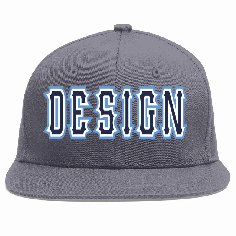 Baseball Cap For Custom Apparel-Custom Dark Gray Navy-White Flat Eaves Sport Baseball Cap Design for Men/Women/Youth