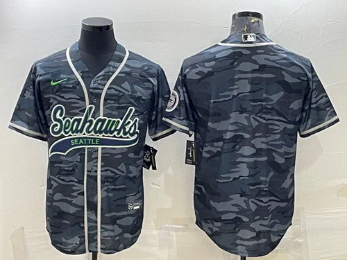 Baseball Jersey For Team Showcases-Men's Seattle Seahawks Blank Gray Camo With Patch Cool Base Stitched Baseball Jersey