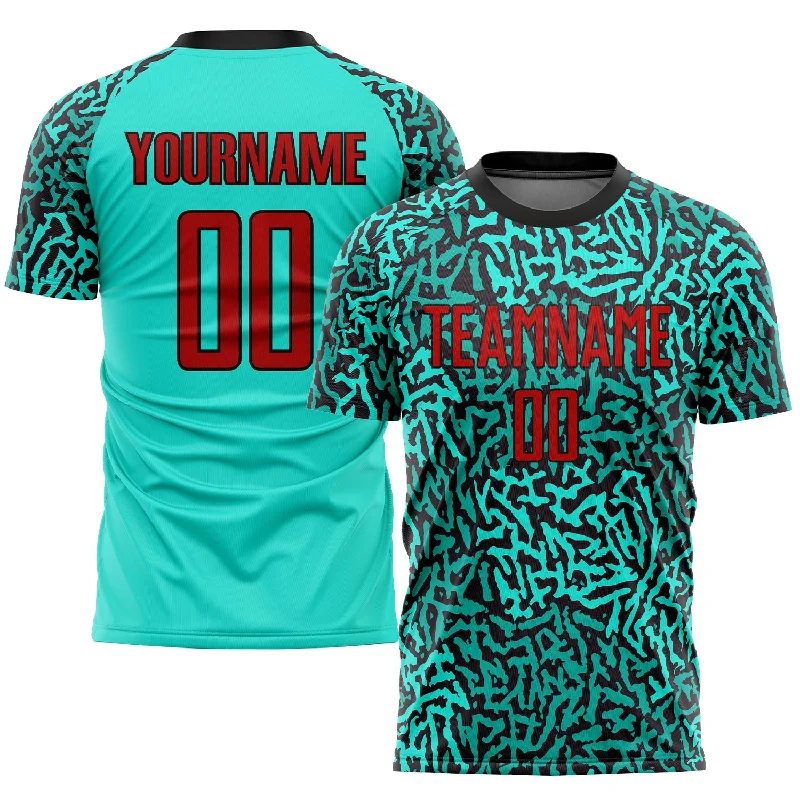 Football Jersey For Team Supporters-Custom Aqua Red-Black Sublimation Soccer Uniform Jersey