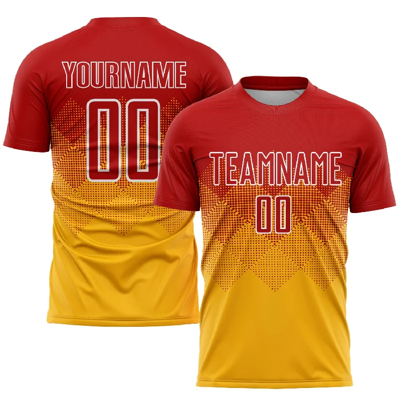 Football Jersey For School Uniforms-Custom Gold Red-White Sublimation Soccer Uniform Jersey