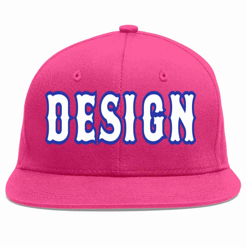 Baseball Cap For Custom Teams-Custom Rose Red White-Royal Flat Eaves Sport Baseball Cap Design for Men/Women/Youth