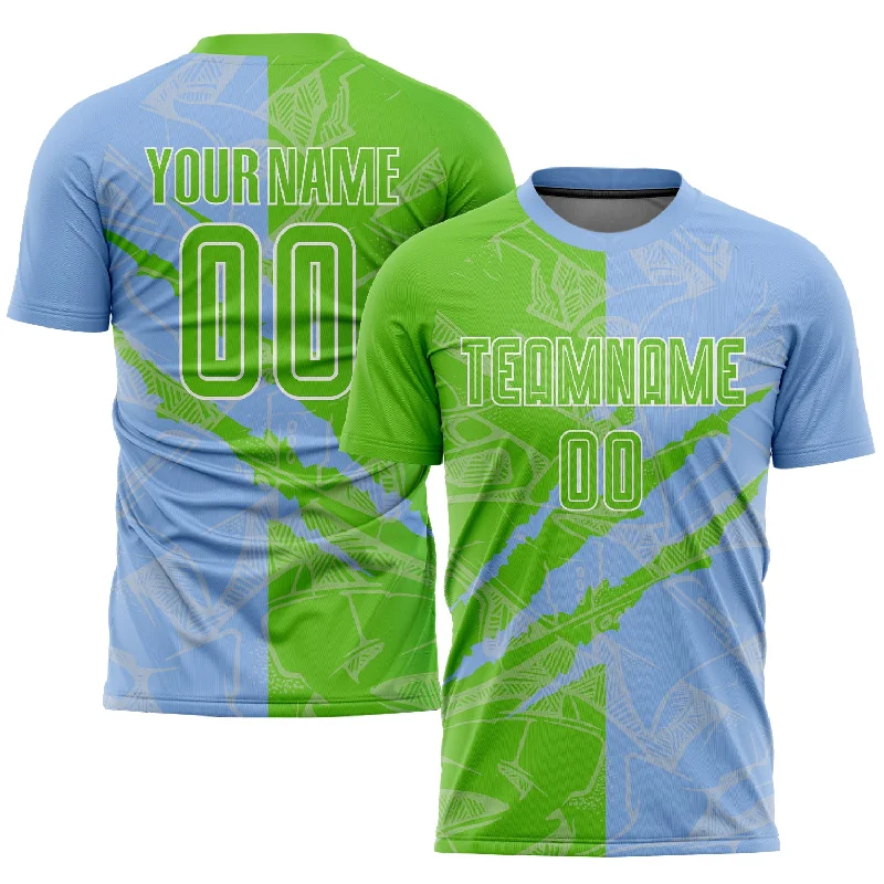 Football Jersey For Players-Custom Graffiti Pattern Aurora Green-Light Blue Scratch Sublimation Soccer Uniform Jersey