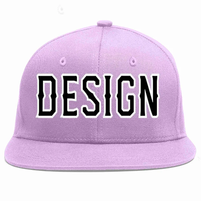 Flat Bill Baseball Cap-Custom Light Purple Black-White Flat Eaves Sport Baseball Cap Design for Men/Women/Youth