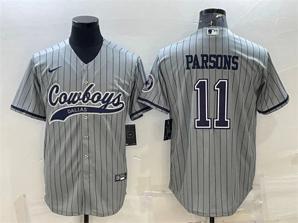 Baseball Jersey With Padded Inserts-Men's Dallas Cowboys #11 Micah Parsons Gray With Patch Cool Base Stitched Baseball Jersey