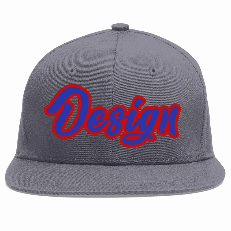 Baseball Cap With Cool Graphics-Custom Dark Gray Royal-Red Flat Eaves Sport Baseball Cap Design for Men/Women/Youth