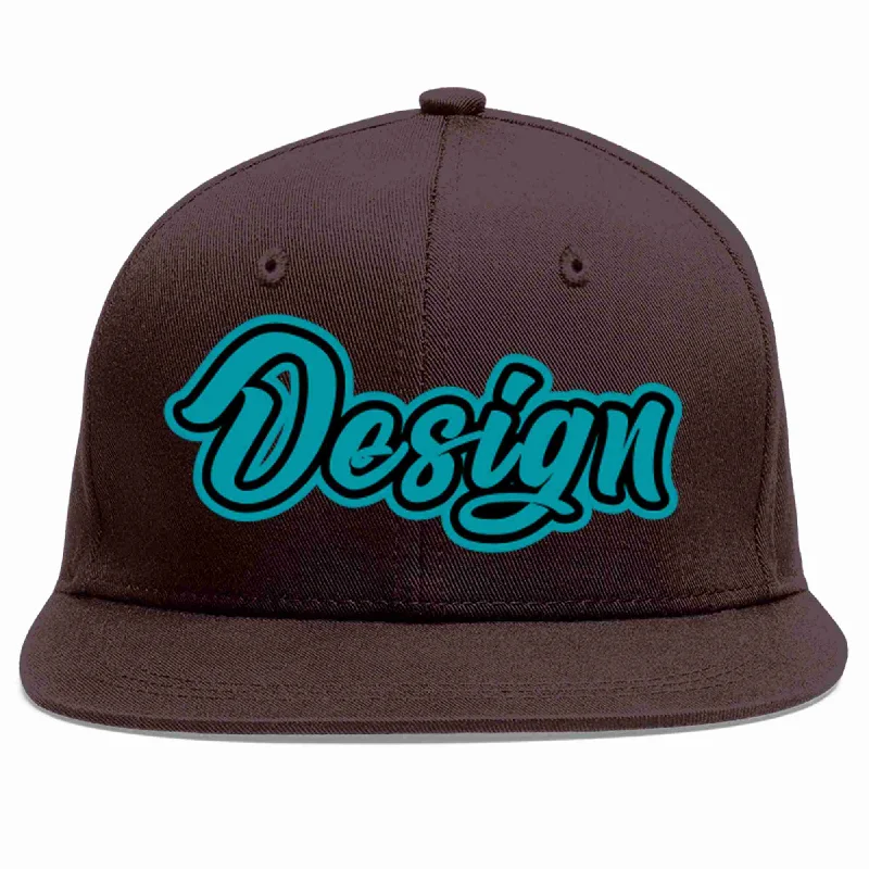 Baseball Cap With Reflective Features-Custom Brown Aqua-Black Flat Eaves Sport Baseball Cap Design for Men/Women/Youth