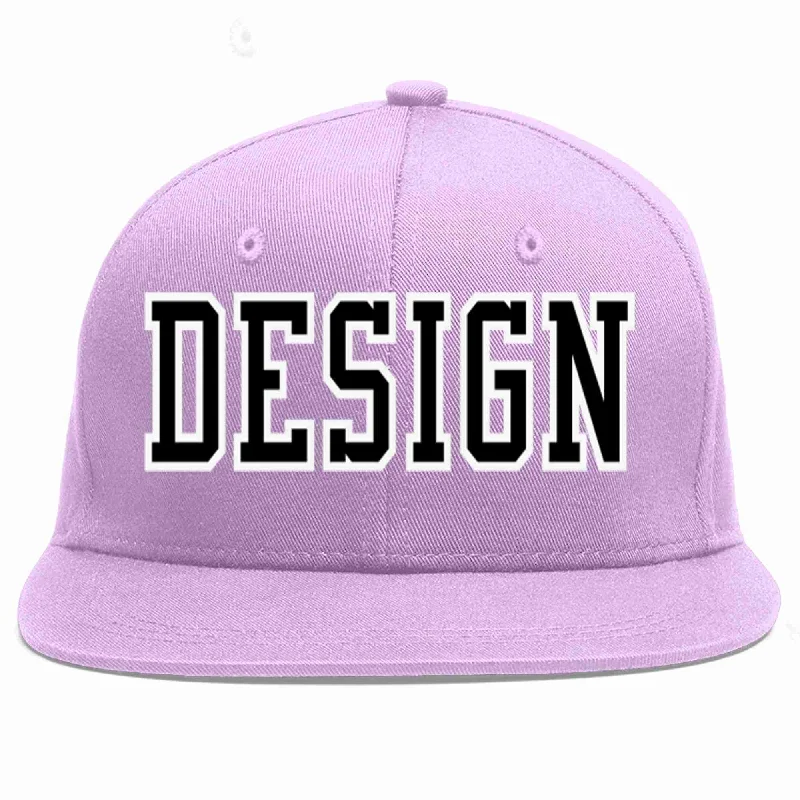 Baseball Cap For Personalized Gifts-Custom Light Purple Black-White Flat Eaves Sport Baseball Cap Design for Men/Women/Youth