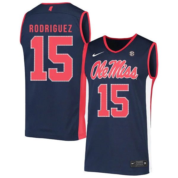 Custom Football Jersey With Player Name-Custom Basketball Jersey With Player Name-Ole Miss Rebels 15 Luis Rodriguez Navy Basketball College Basketball Jersey