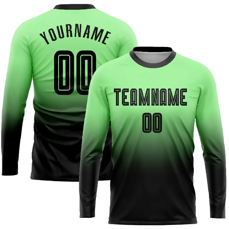 Football Jersey For Unique Customization-Custom Pea Green Black Sublimation Long Sleeve Fade Fashion Soccer Uniform Jersey