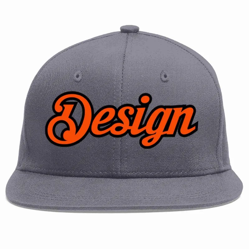 Baseball Cap For Sports Teams-Custom Dark Gray Orange-Black Flat Eaves Sport Baseball Cap Design for Men/Women/Youth