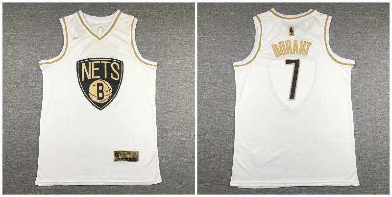 Football Jersey For Major League Fans-Basketball Jersey For Major League Fans-Nets 7 Kevin Durant White Gold Swingman Basketball Jersey