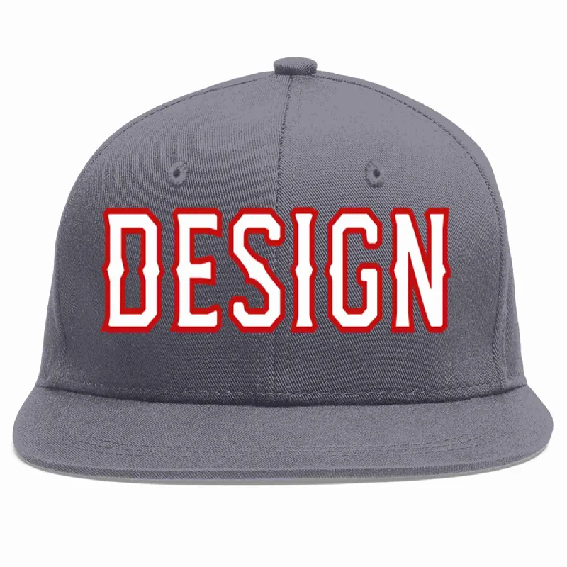 Adjustable Baseball Cap-Custom Dark Gray White-Red Flat Eaves Sport Baseball Cap Design for Men/Women/Youth