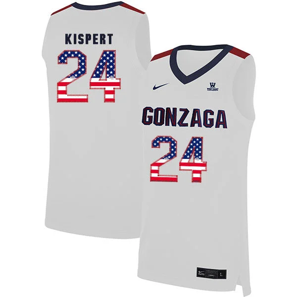 Youth Football Jersey-Youth Basketball Jersey-Gonzaga Bulldogs 24 Corey Kispert White USA Flag College Basketball Basketball Jersey