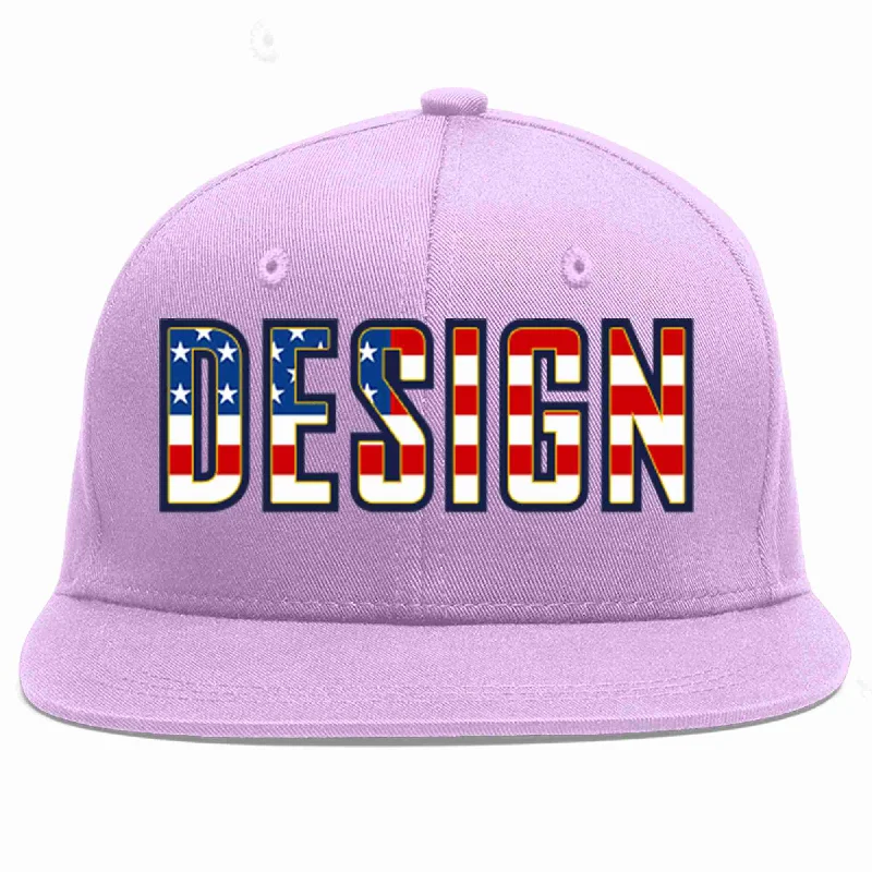 Baseball Cap For Fashion Forward Look-Custom Light Purple Vintage USA Flag-Gold Flat Eaves Sport Baseball Cap Design for Men/Women/Youth