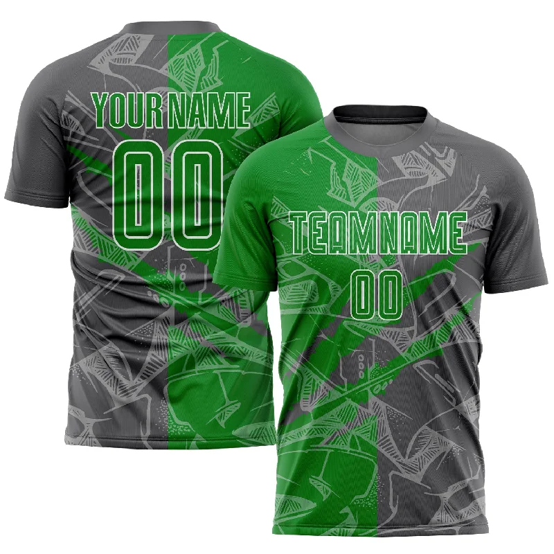 Custom Football Jersey For Gifts-Custom Graffiti Pattern Grass Green-Steel Gray Scratch Sublimation Soccer Uniform Jersey