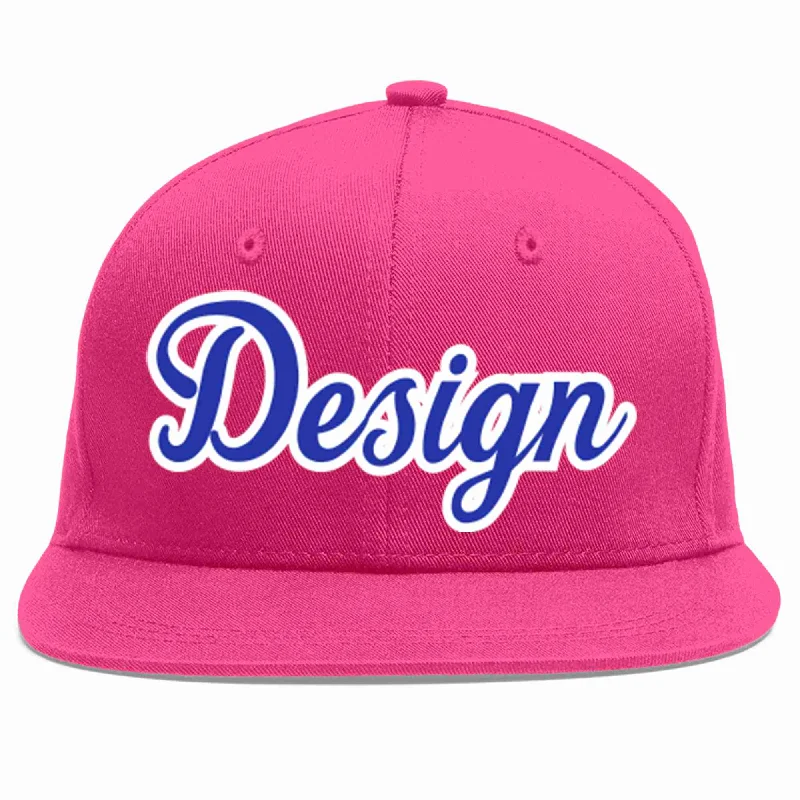 Baseball Cap With Textured Material-Custom Rose Red Royal-White Flat Eaves Sport Baseball Cap Design for Men/Women/Youth