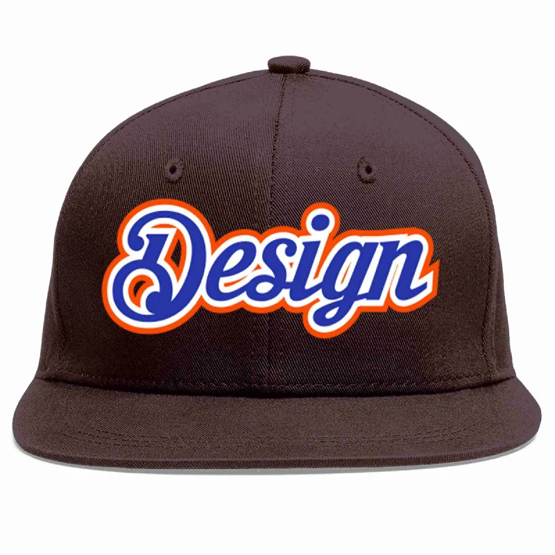 Baseball Cap For Fashion Accessories-Custom Brown Royal-White Flat Eaves Sport Baseball Cap Design for Men/Women/Youth