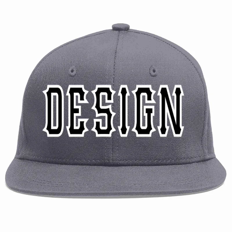 Baseball Cap For Everyday Wear-Custom Dark Gray Black-White Flat Eaves Sport Baseball Cap Design for Men/Women/Youth