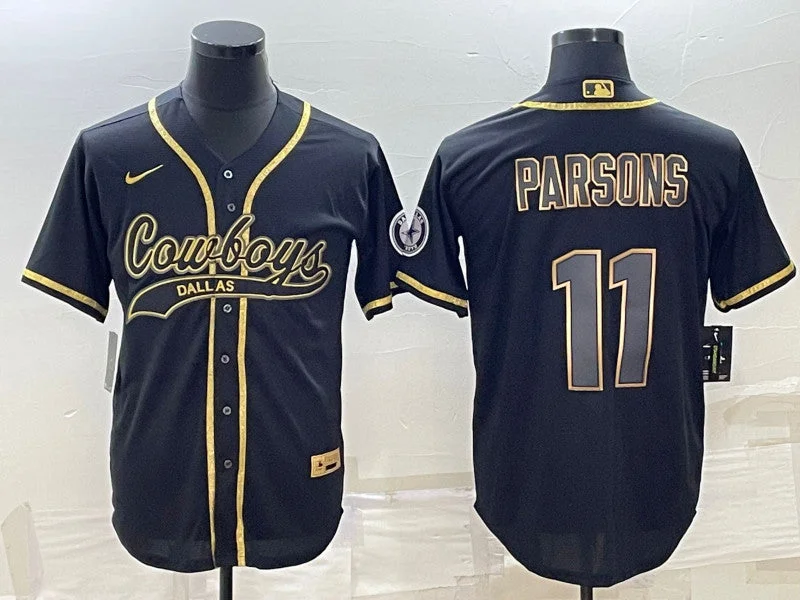 Baseball Jersey For Local Sports Events-Men's Dallas Cowboys #11 Micah Parsons Black Gold With Patch Cool Base Stitched Baseball Jersey