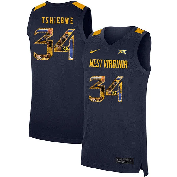 Football Jersey For Comfortable Wear-Basketball Jersey For Comfortable Wear-West Virginia Mountaineers 34 Oscar Tshiebwe Navy Fashion Basketball College Basketball Jersey