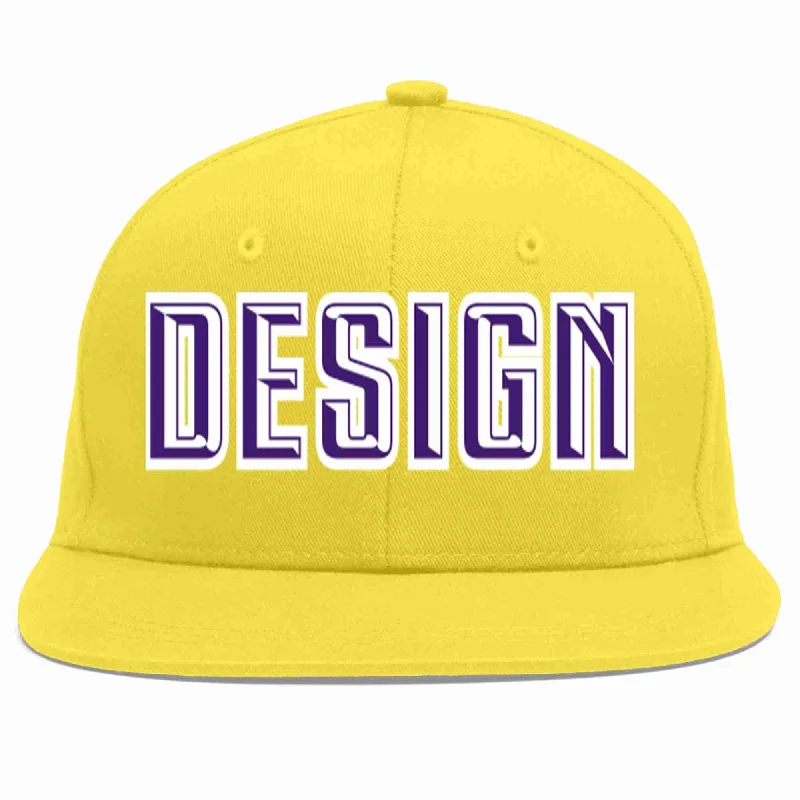 Baseball Cap For Winter Sports-Custom Light Gold purple-White Flat Eaves Sport Baseball Cap Design for Men/Women/Youth