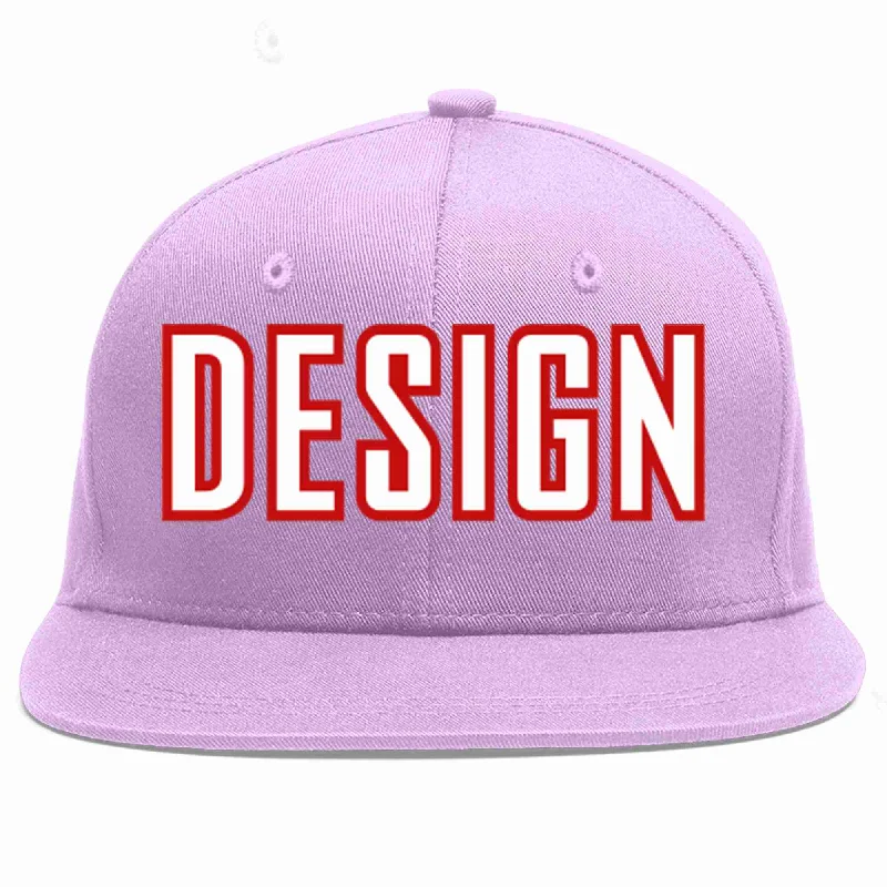 Baseball Cap For Sports Apparel-Custom Light Purple White-Red Flat Eaves Sport Baseball Cap Design for Men/Women/Youth