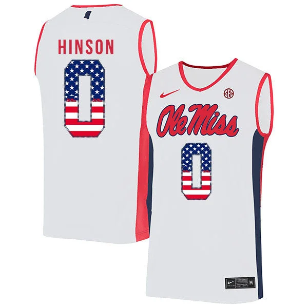 Football Jersey For Speedy Fit-Basketball Jersey For Speedy Fit-Ole Miss Rebels 0 Blake Hinson White USA Flag Basketball College Basketball Jersey