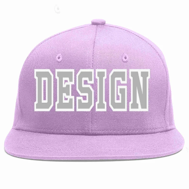 Baseball Cap For Promotional Campaigns-Custom Light Purple Gray-White Flat Eaves Sport Baseball Cap Design for Men/Women/Youth