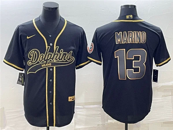 Baseball Jersey For Custom Player Orders-Men's Miami Dolphins #13 Dan Marino Black Gold With Patch Cool Base Stitched Baseball Jersey