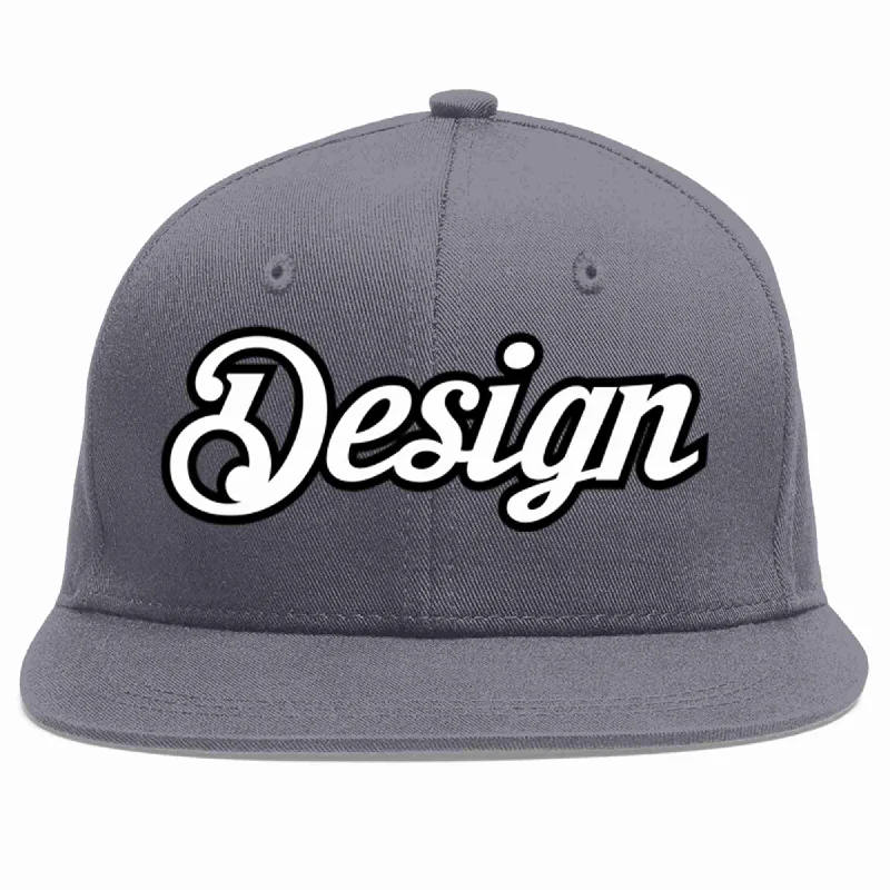 Baseball Cap For Christmas Gifts-Custom Dark Gray White-Black Flat Eaves Sport Baseball Cap Design for Men/Women/Youth