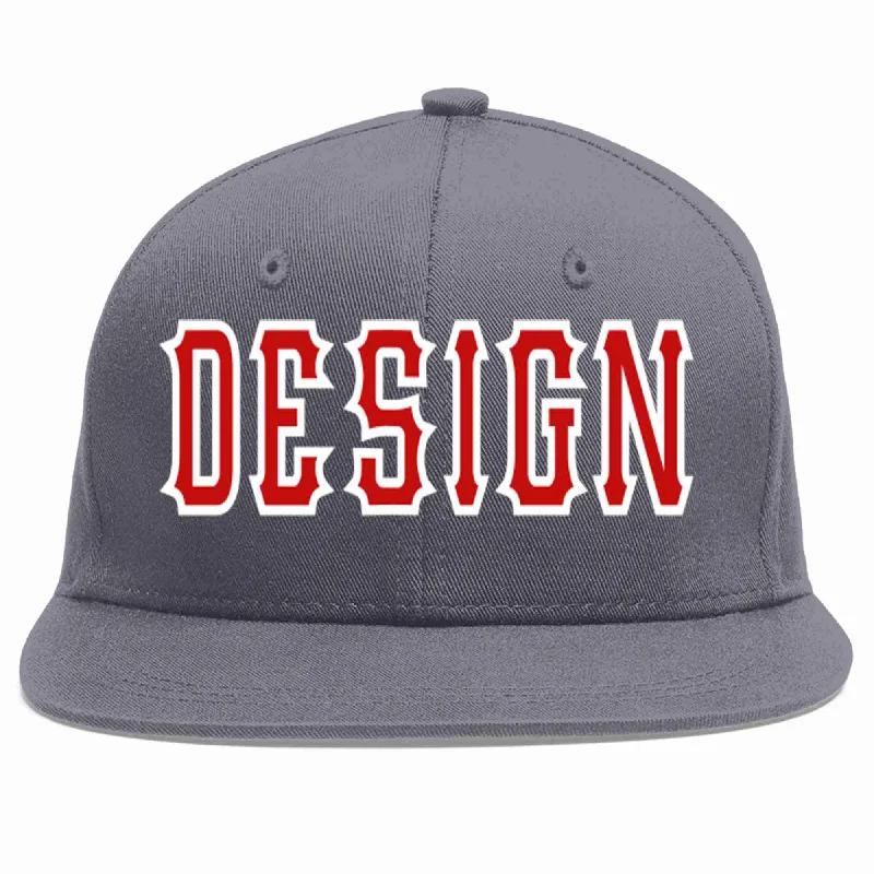 Baseball Cap With Classic Text-Custom Dark Gray Red-White Flat Eaves Sport Baseball Cap Design for Men/Women/Youth