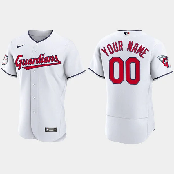 Baseball Jersey With Creative Artwork-Men's Cleveland Guardians Personalized Custom White Baseball Flex Base Stitched Jersey