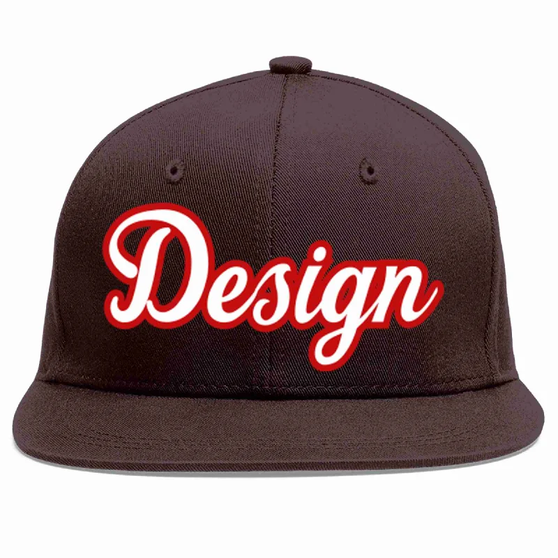 Baseball Cap With Cool Styles-Custom Brown White-Red Flat Eaves Sport Baseball Cap Design for Men/Women/Youth