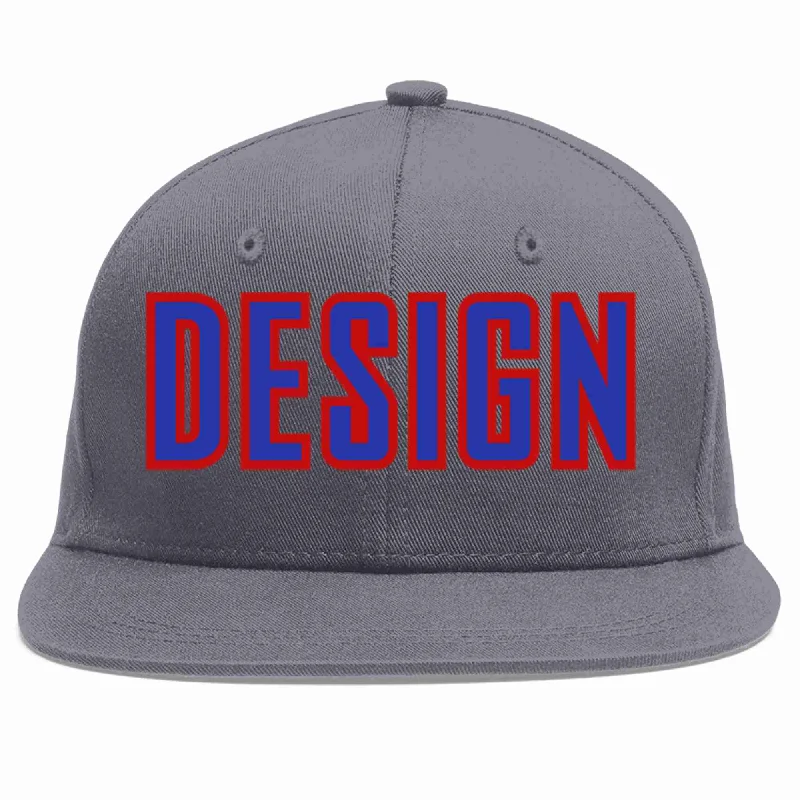 Baseball Cap With Lightweight Design-Custom Dark Gray Royal-Red Flat Eaves Sport Baseball Cap Design for Men/Women/Youth