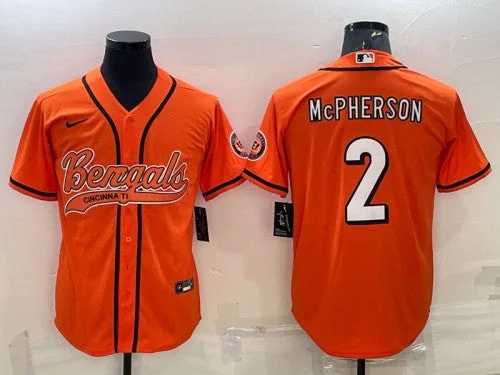 Baseball Jersey With Embroidered Logo-Men's Cincinnati Bengals #2 Evan McPherson Orange With Patch Cool Base Stitched Baseball Jersey