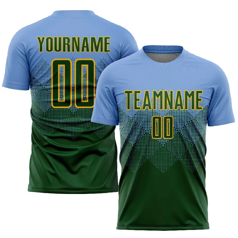 Football Jersey For High School Teams-Custom Light Blue Green-Gold Sublimation Soccer Uniform Jersey