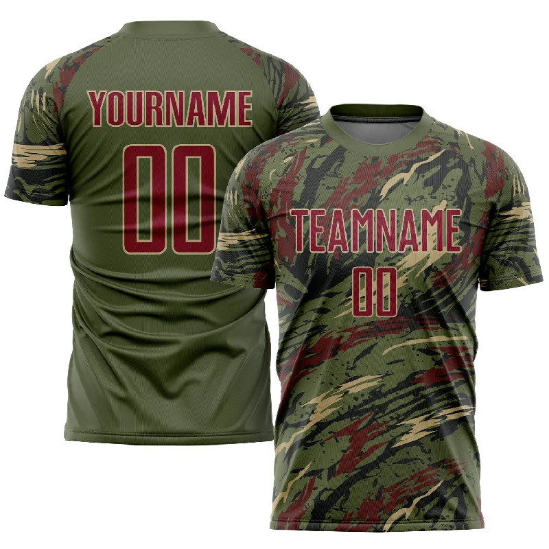 Football Jersey For Ultimate Comfort-Custom Olive Crimson-Vegas Gold Sublimation Salute To Service Soccer Uniform Jersey