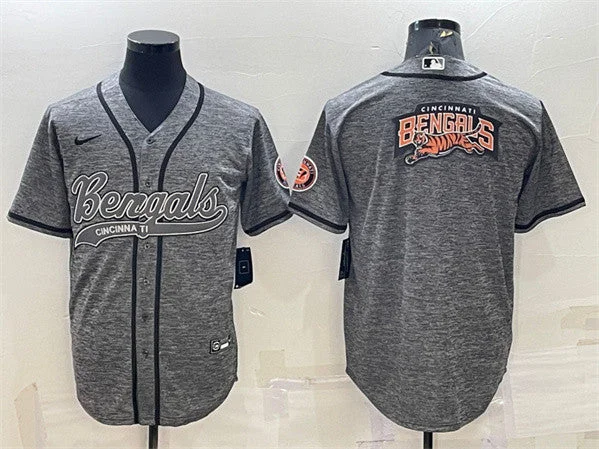 Baseball Jersey For League-Specific Design-Men's Cincinnati Bengals Gray Team Big Logo With Patch Cool Base Stitched Baseball Jersey