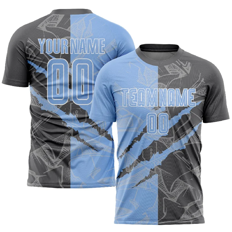 Football Jersey For Family Teams-Custom Graffiti Pattern Light Blue-Steel Gray Scratch Sublimation Soccer Uniform Jersey